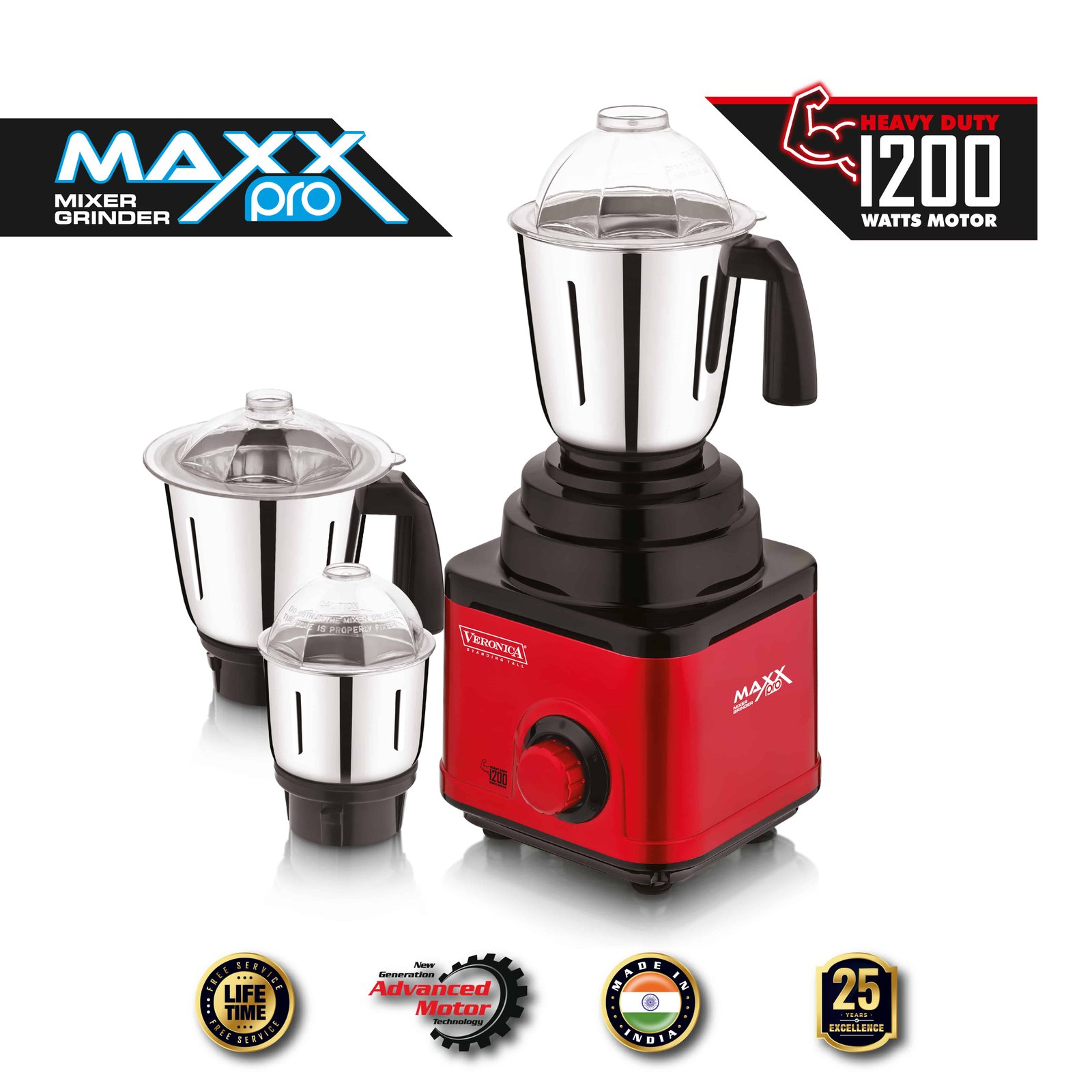 Veronica Maxx Pro 1200W 3 Jar Heavy Duty Mixer Grinder