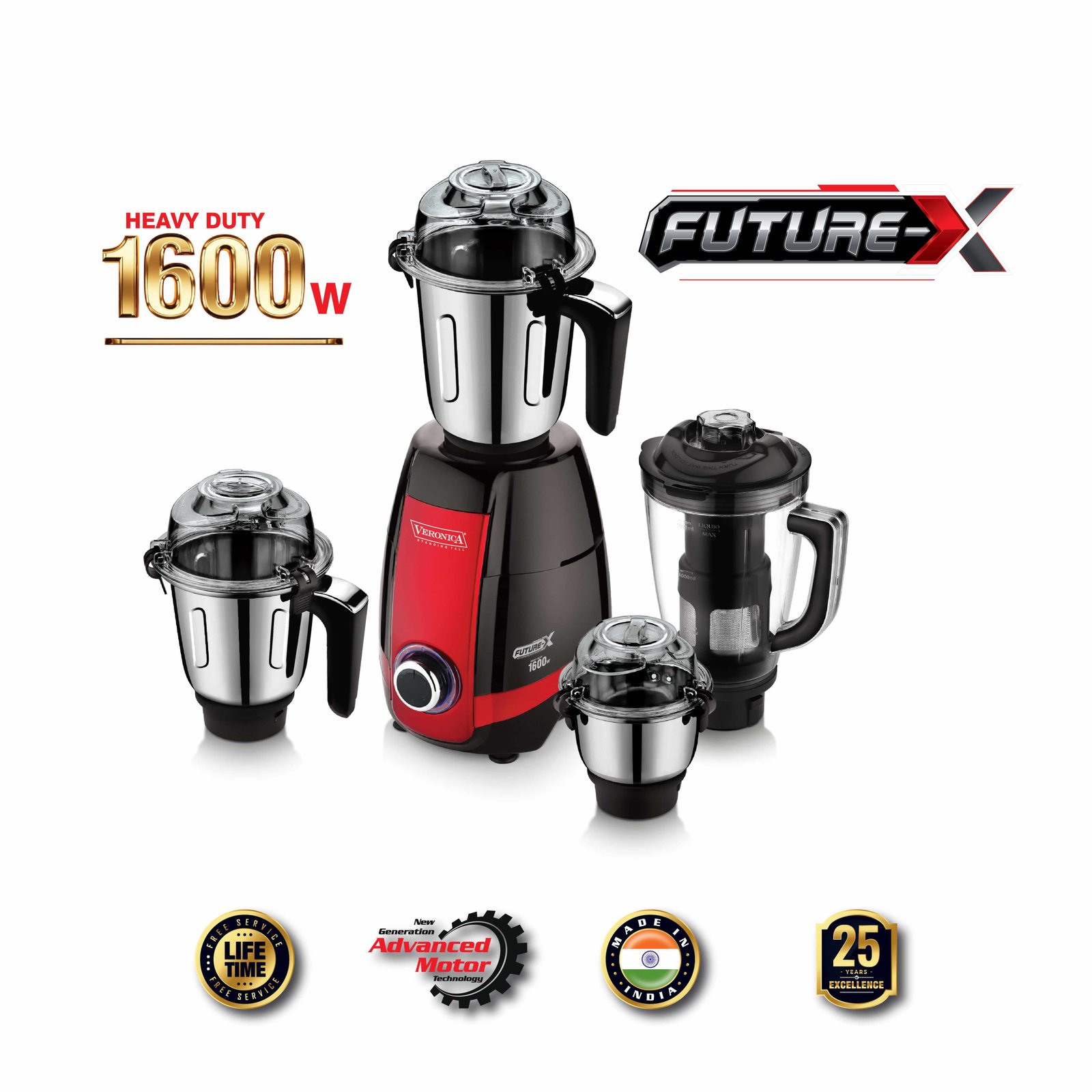 Veronica Future X 1600W Blender and Mixer Grinder with 4 Jars